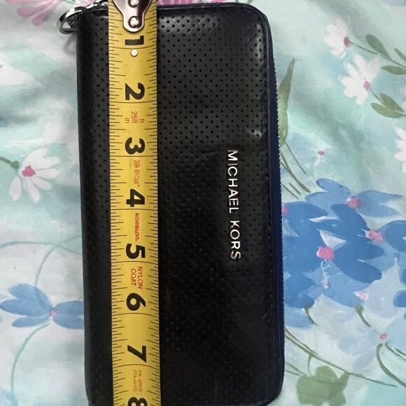 Michael Kors Perforated Zip Around Leather Wallet - Black and Blue - Picture 4 of 11